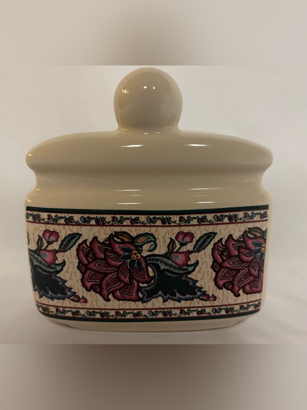 Preferred Stock Paisley Garden Floral Sprays Green Band Stoneware Napkin Holder